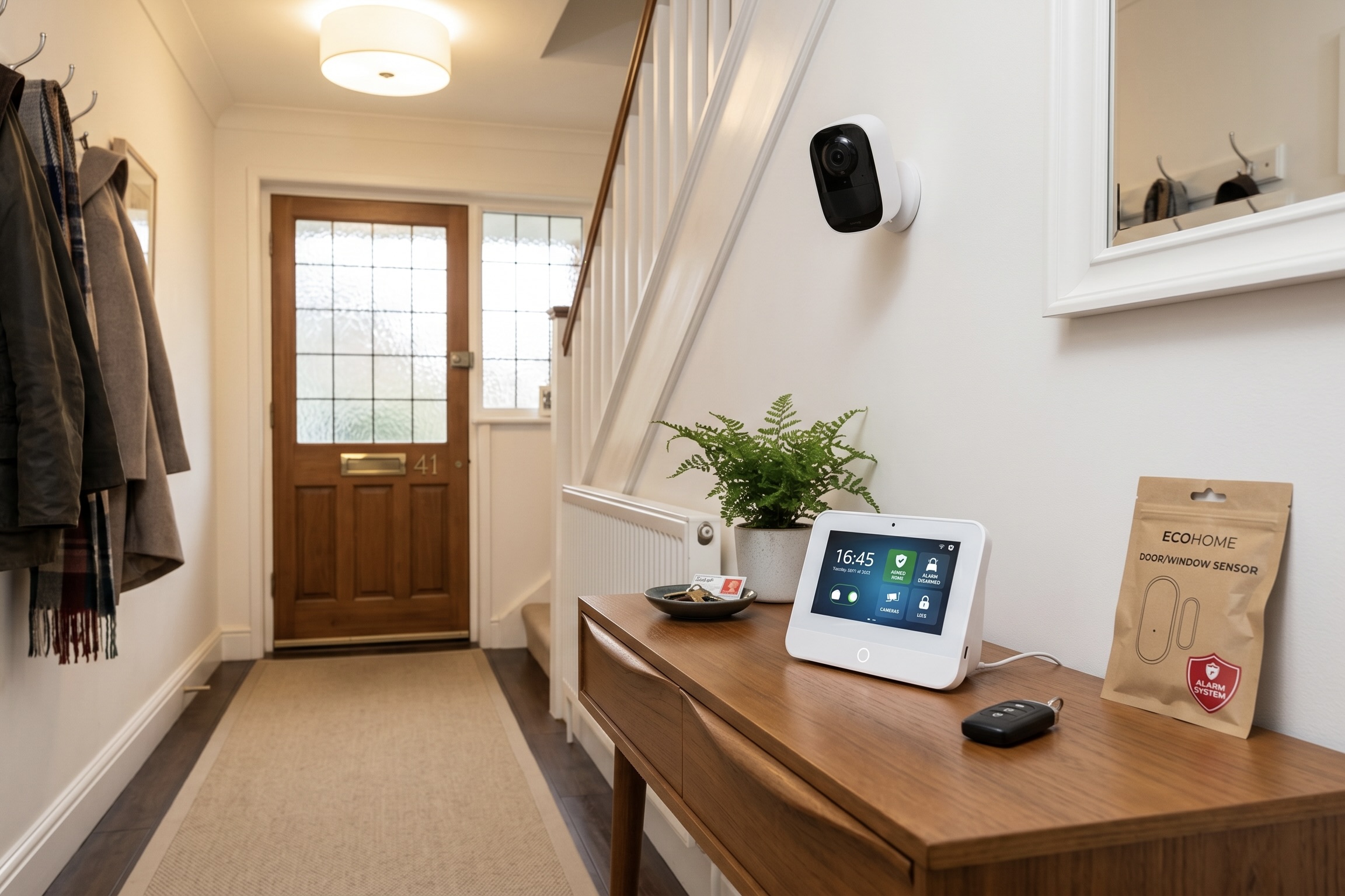 Hybrid smart home security system with multiple camera types